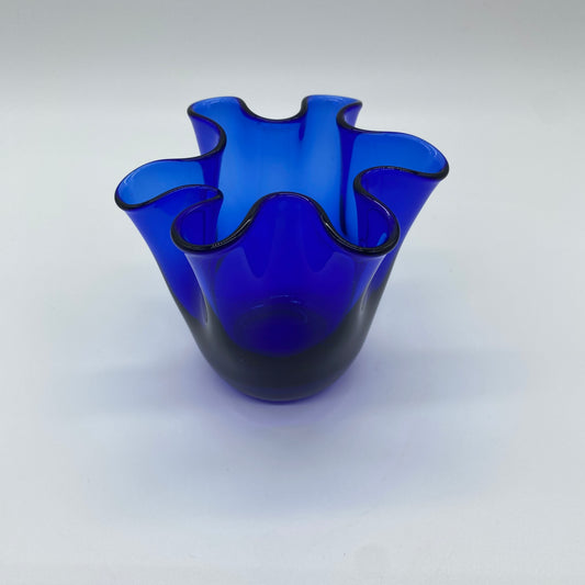 Small Handkerchief Style Blown Glass Cobalt Vase