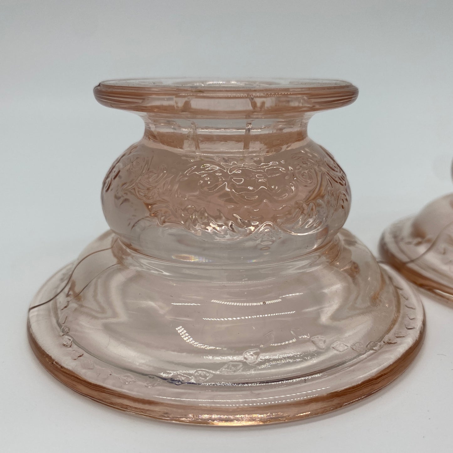 Pink Glass Candlestick Holders - 2 Pieces