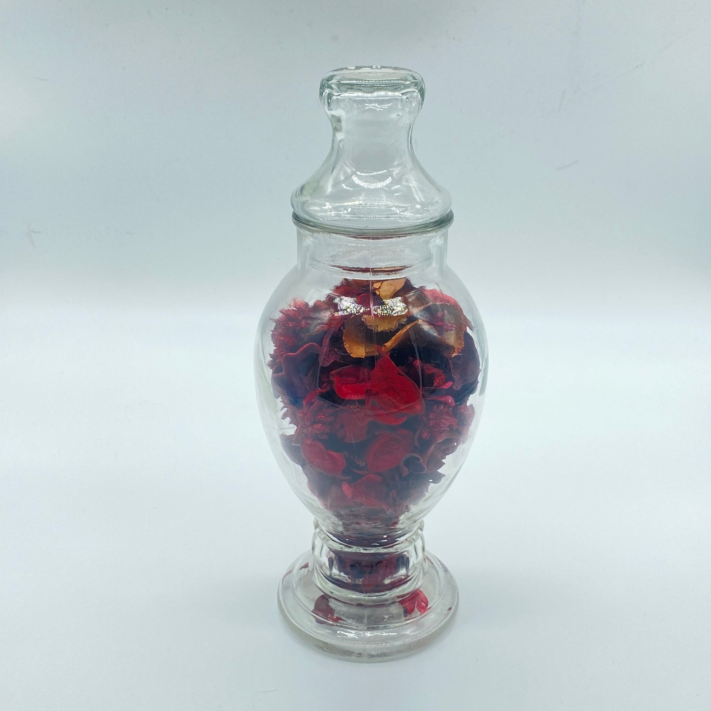 Glass Apothecary Footed Jar with Pink and Red Filler