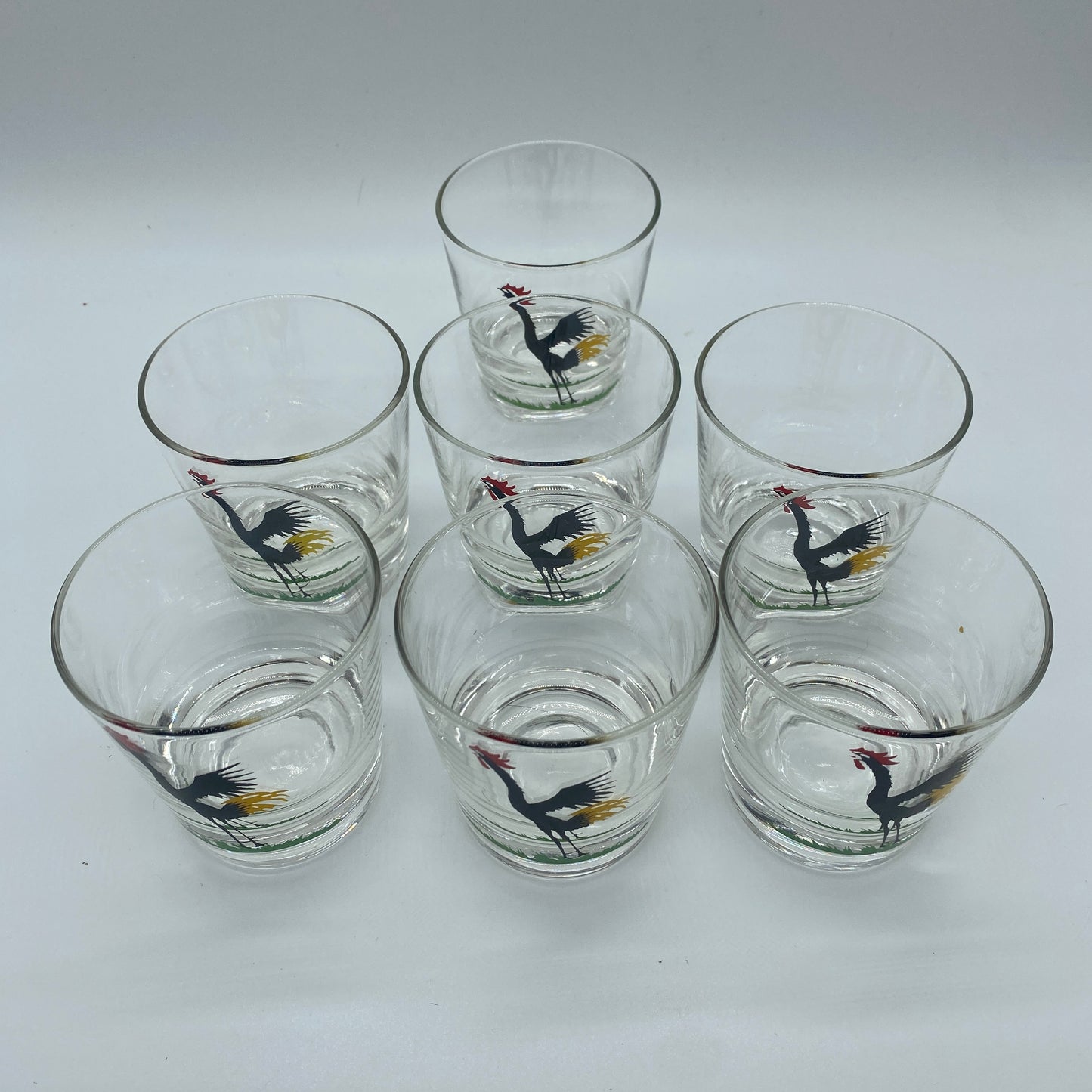 MCM Crowing Rooster Glasses - Set of 7