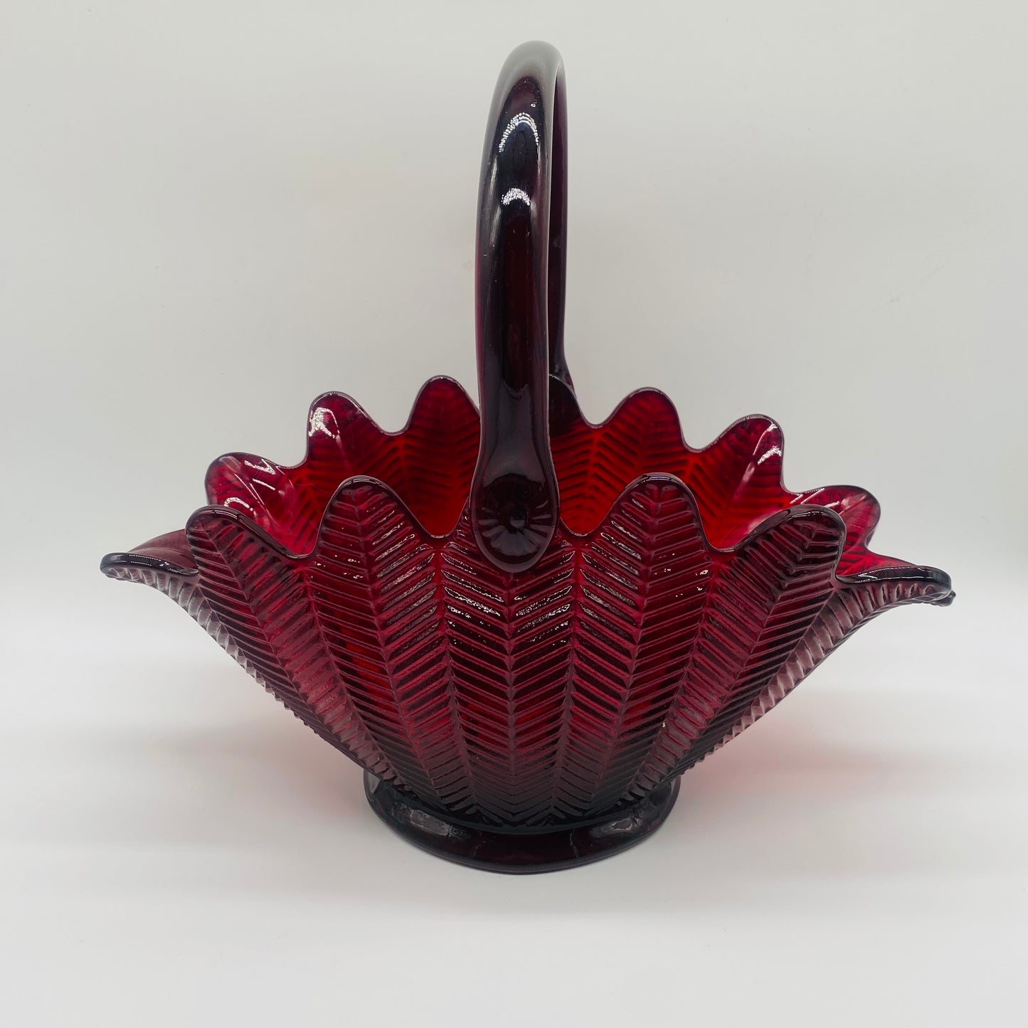 L.E. Smith Ruby Red Feather Glass Basket