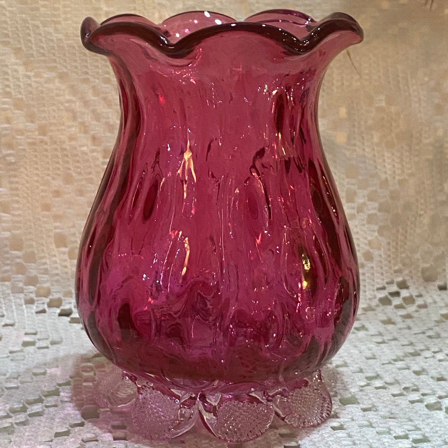 Pink Glass Footed Flower Votive