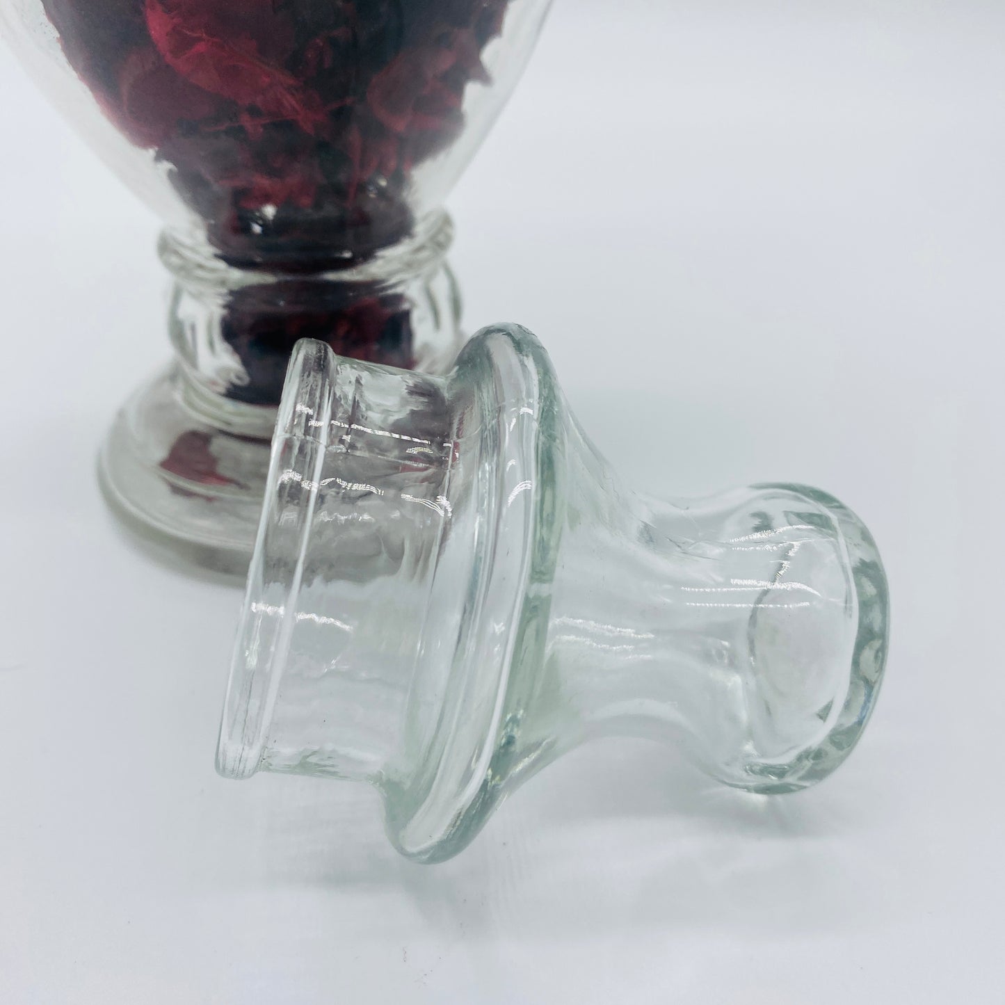 Glass Apothecary Footed Jar with Pink and Red Filler