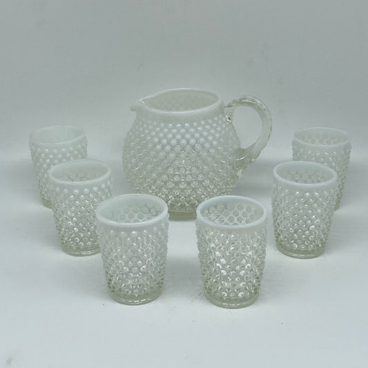 Fenton Moonstone Pitcher and Six Glasses