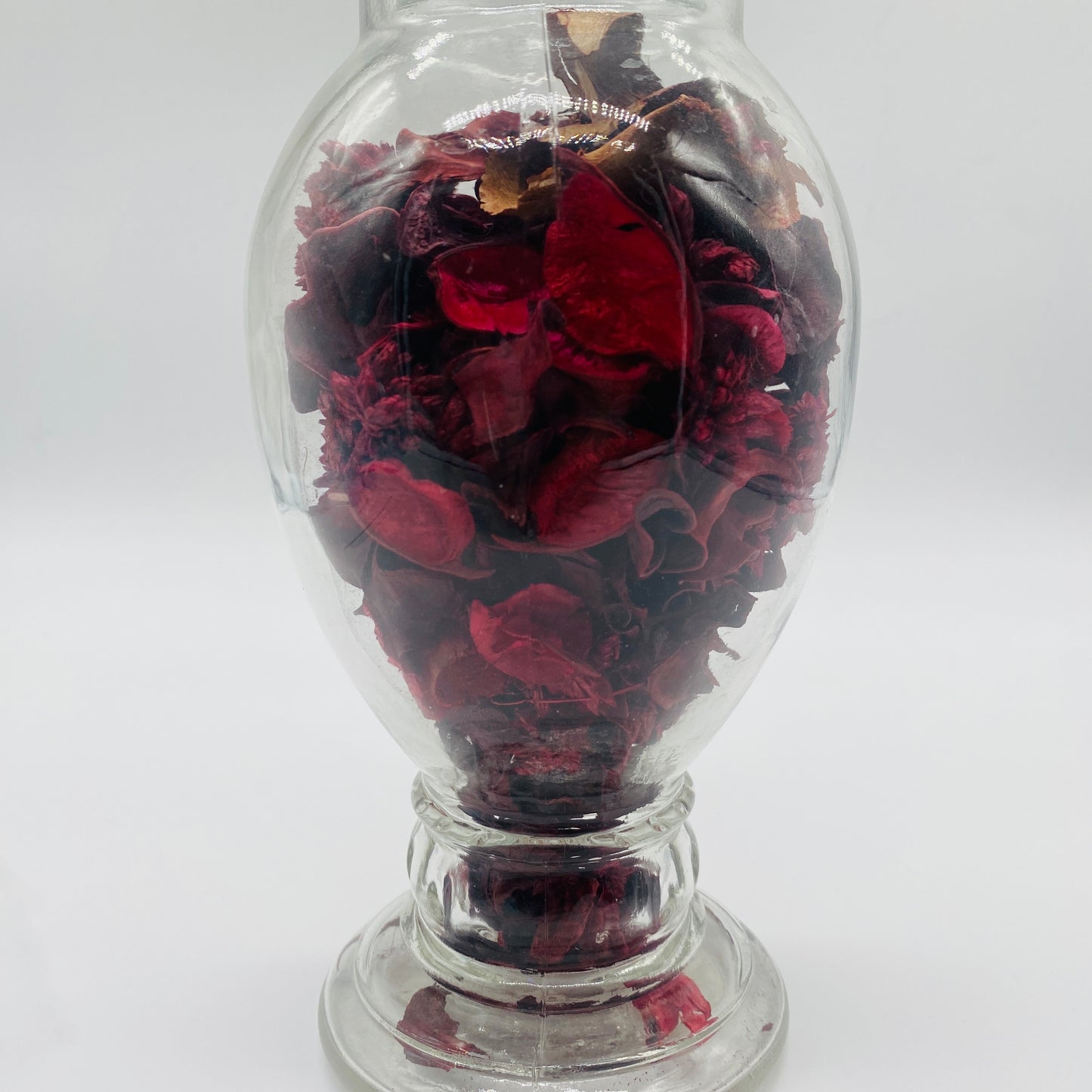 Glass Apothecary Footed Jar with Pink and Red Filler