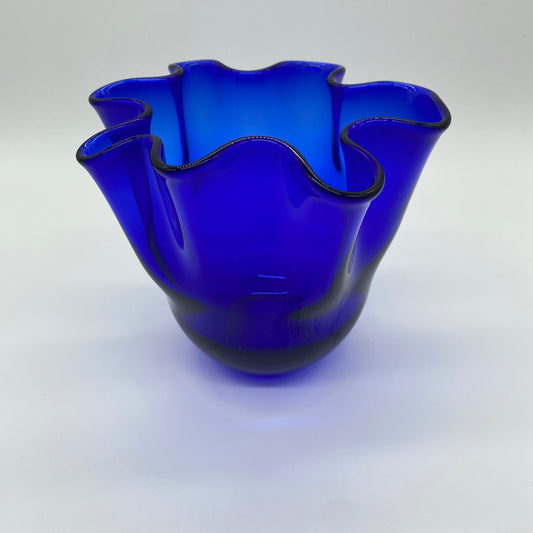 Handkerchief Style Blown Glass Cobalt Vase