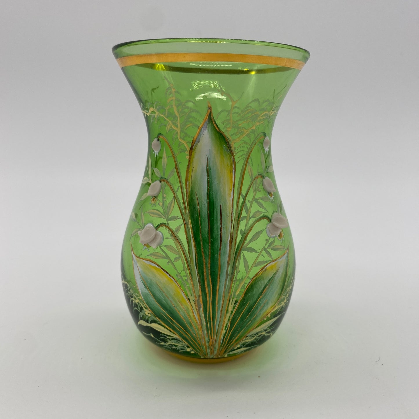 Green and Gilt Hand Painted Enameled Mini Vase