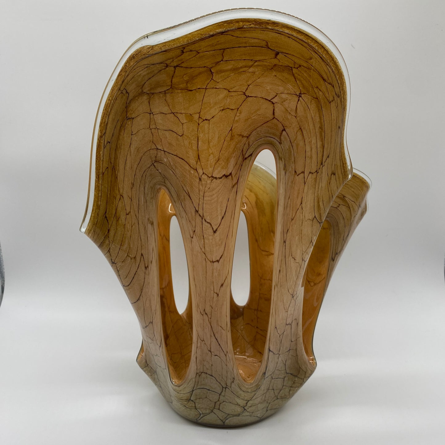 Beige Marbled Art Glass Sculpture