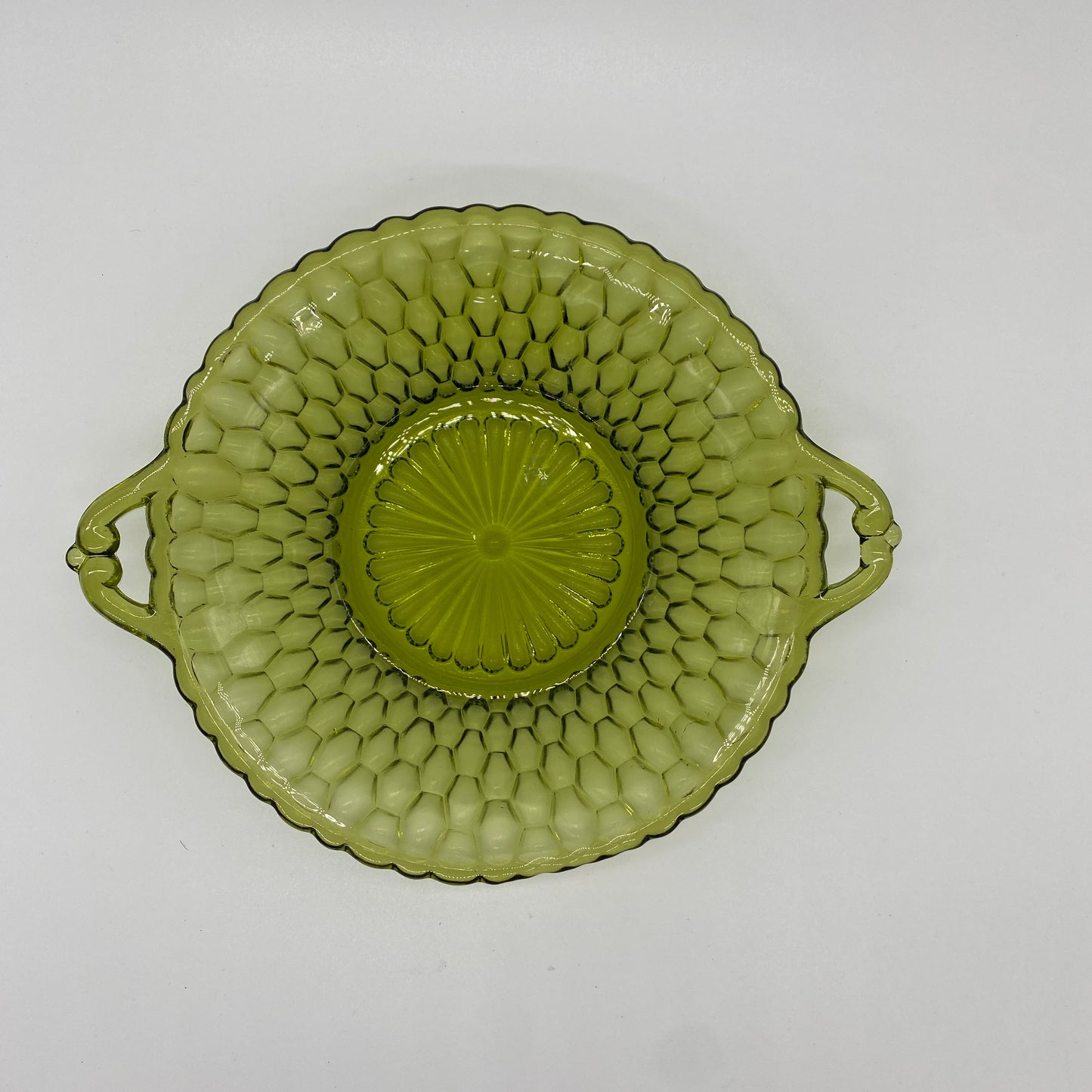 Green Glass Handled Dish