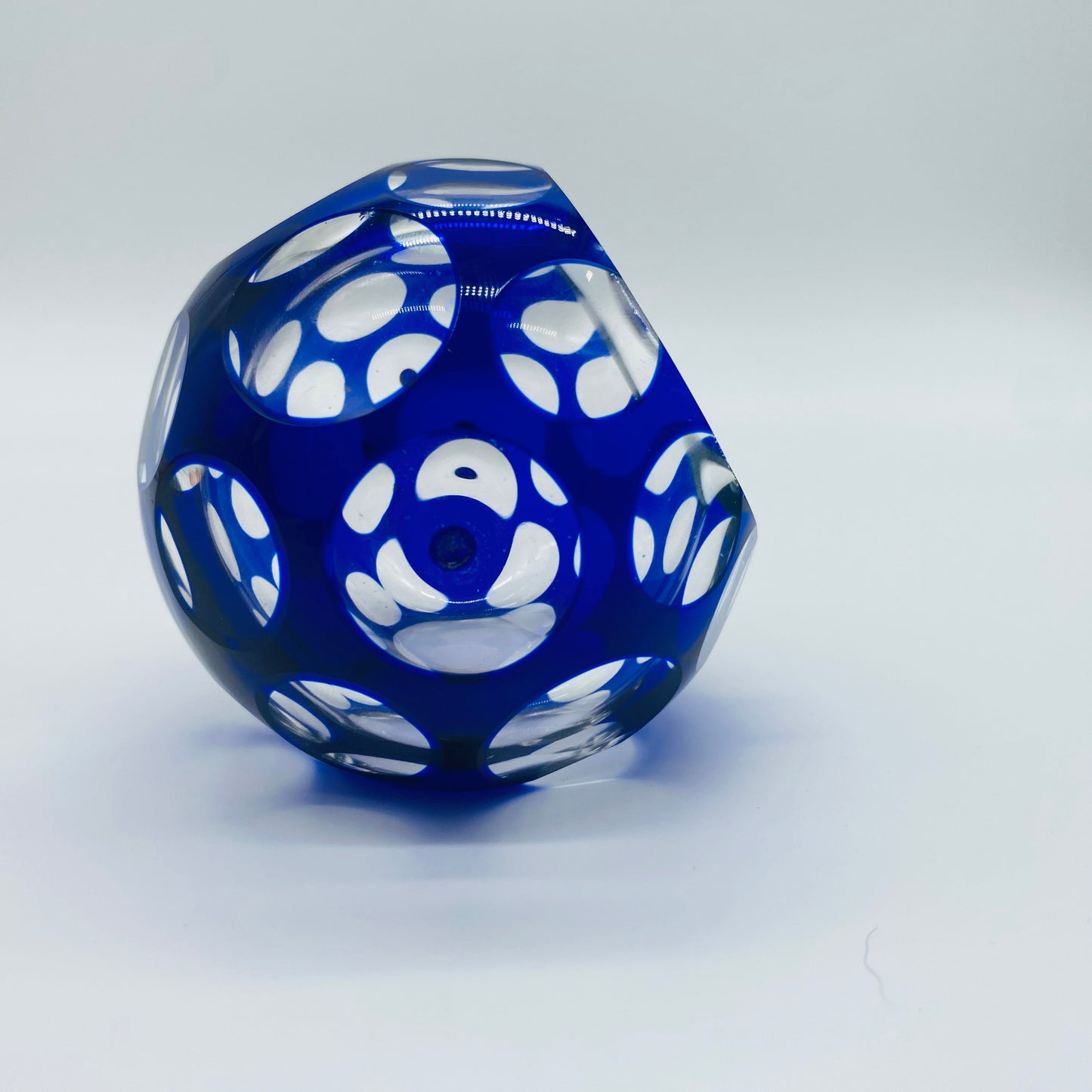 MCM Optic Sphere Cobalt to Clear Glass Ash Tray