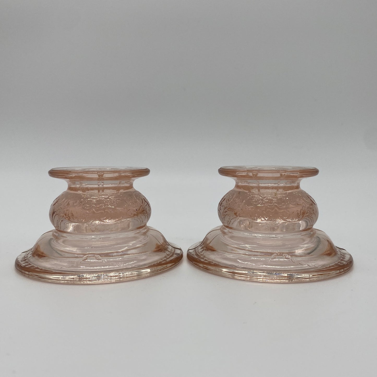 Pink Glass Candlestick Holders - 2 Pieces