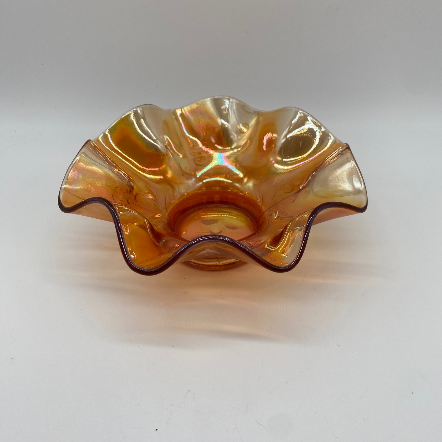 Marigold Carnival Glass Ruffle Bowl