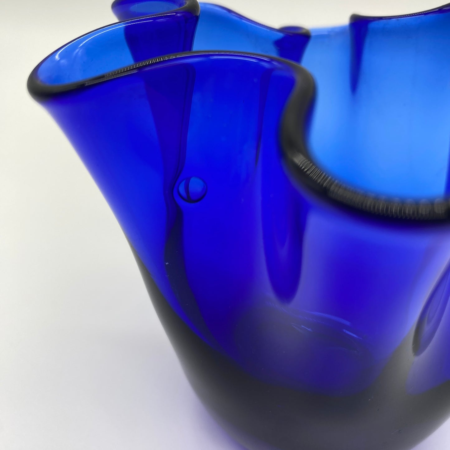 Handkerchief Style Blown Glass Cobalt Vase