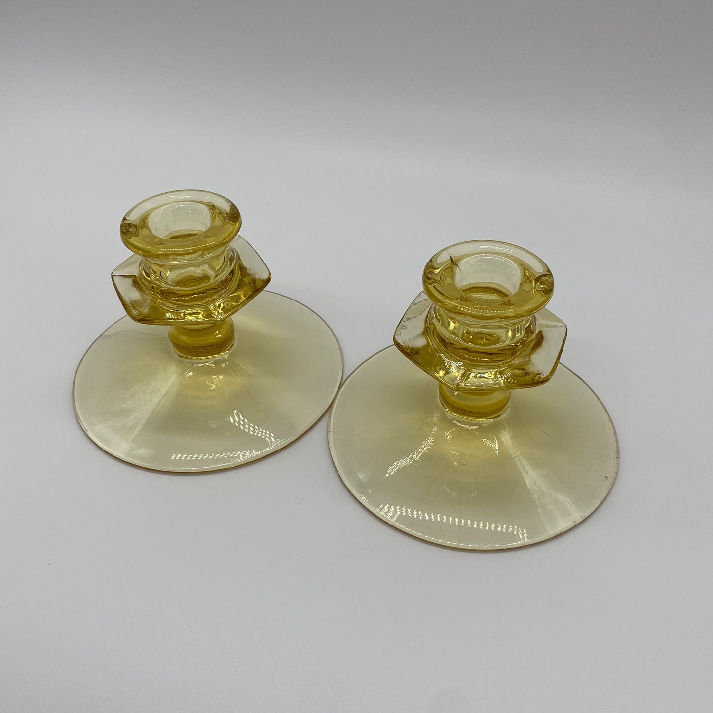 Yellow Glass Candlestick Holders - 2 Pieces