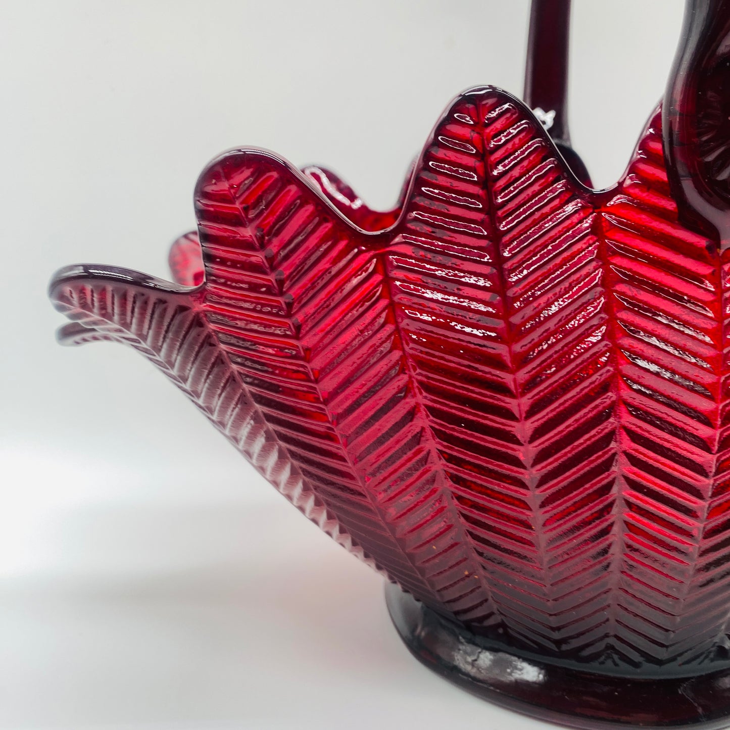 L.E. Smith Ruby Red Feather Glass Basket