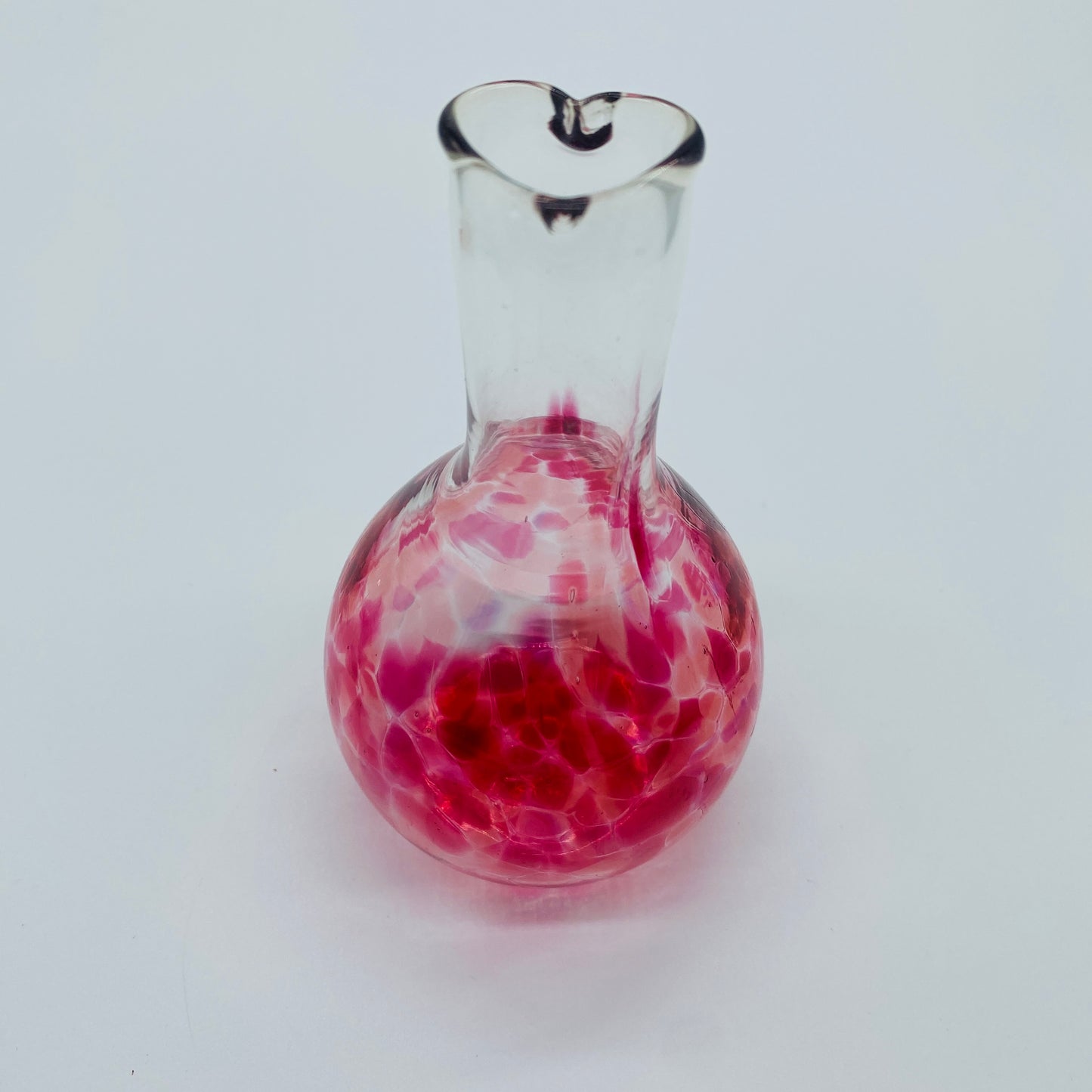 Blown Glass Pink and Clear Heart Mouth Bud Vase, Henrietta Glass