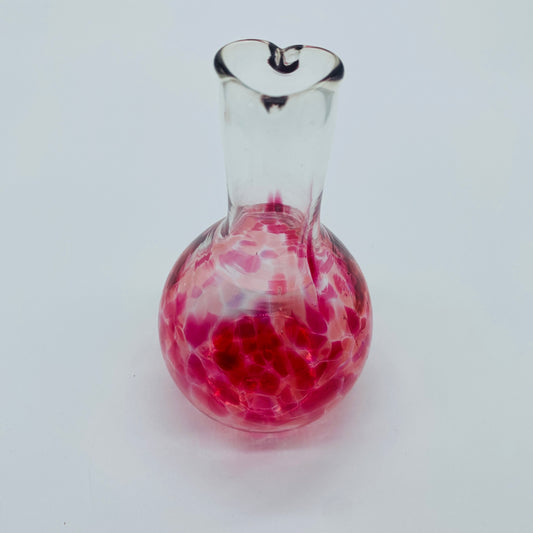 Blown Glass Pink and Clear Heart Mouth Bud Vase, Henrietta Glass