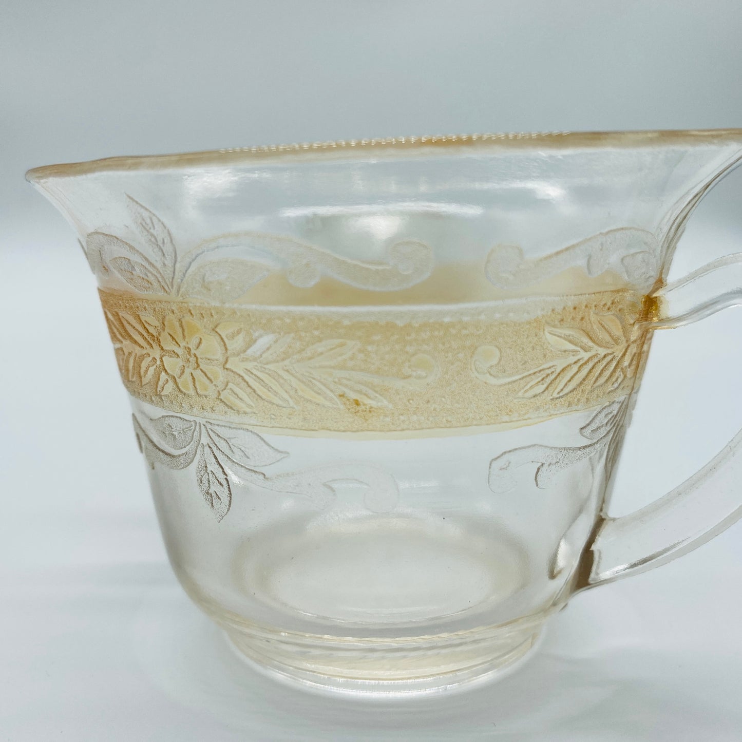 MacBeth-Evans Stippled Rose Band Clear with Amber Creamer and Sugar Dish, Set of 2