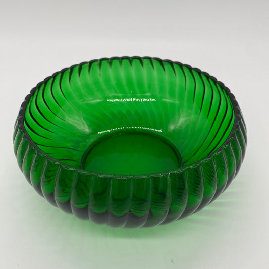 Emerald Ribbed Glass Shallow Dish