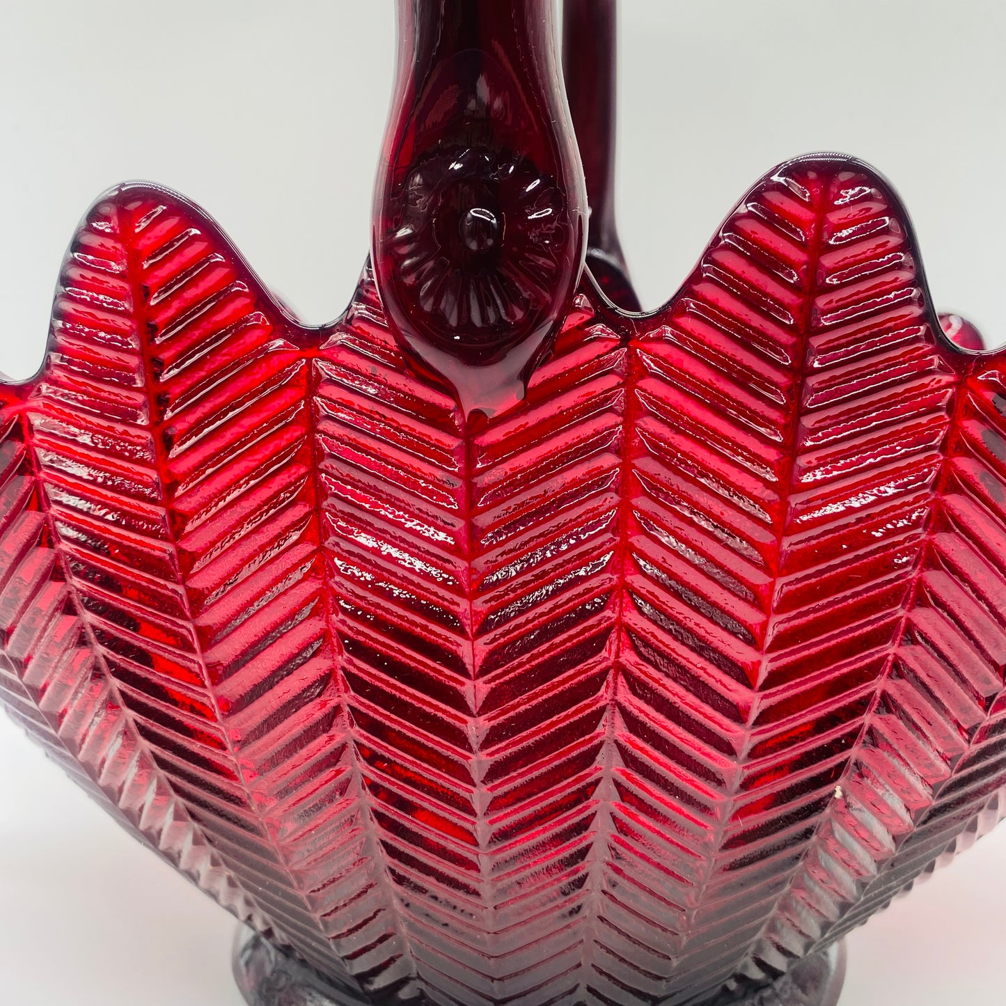 L.E. Smith Ruby Red Feather Glass Basket