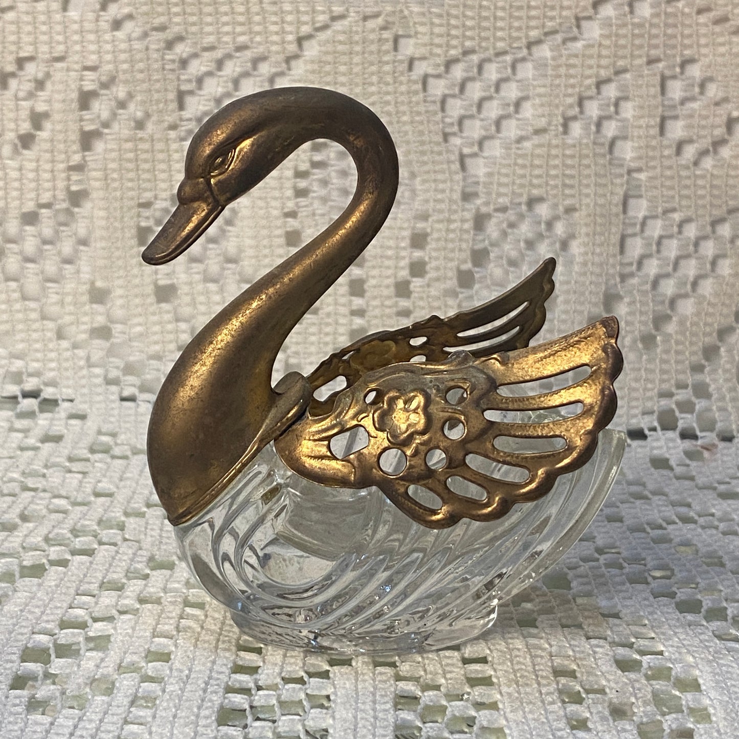 Brass and Glass Swan Salt Cellar