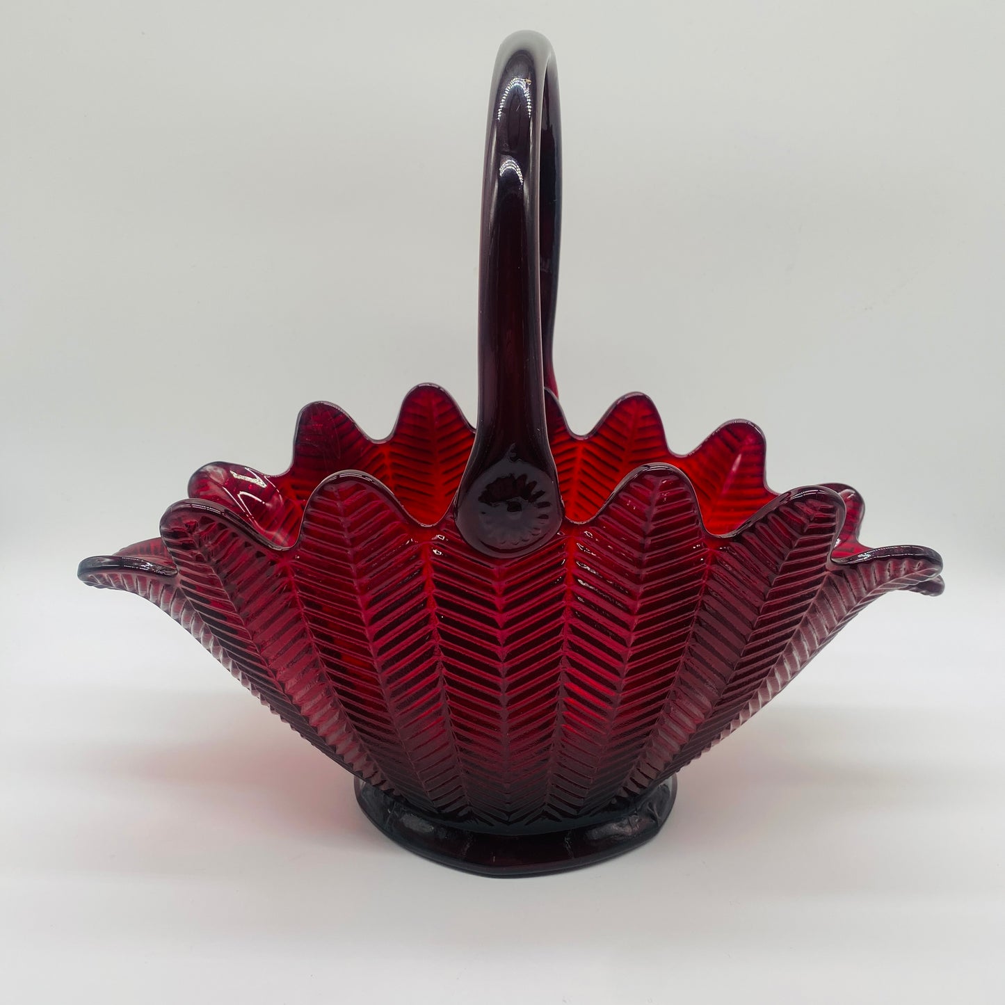 L.E. Smith Ruby Red Feather Glass Basket