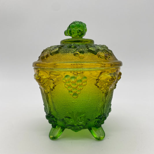 Green to Yellow Gradient Lidded and Footed Candy Dish