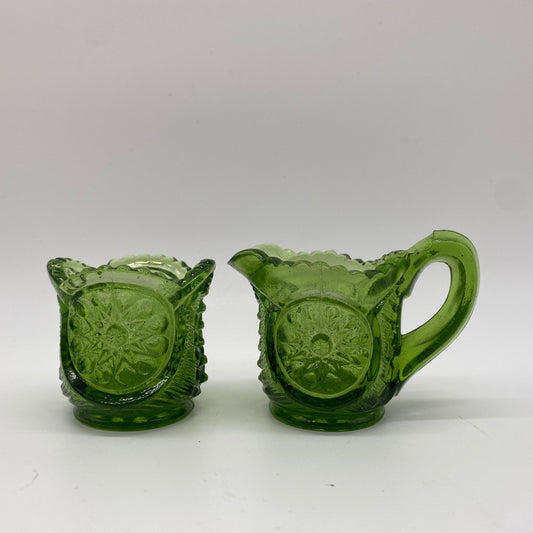 LE Smith Green Daisy and Button Mini Sugar and Creamer