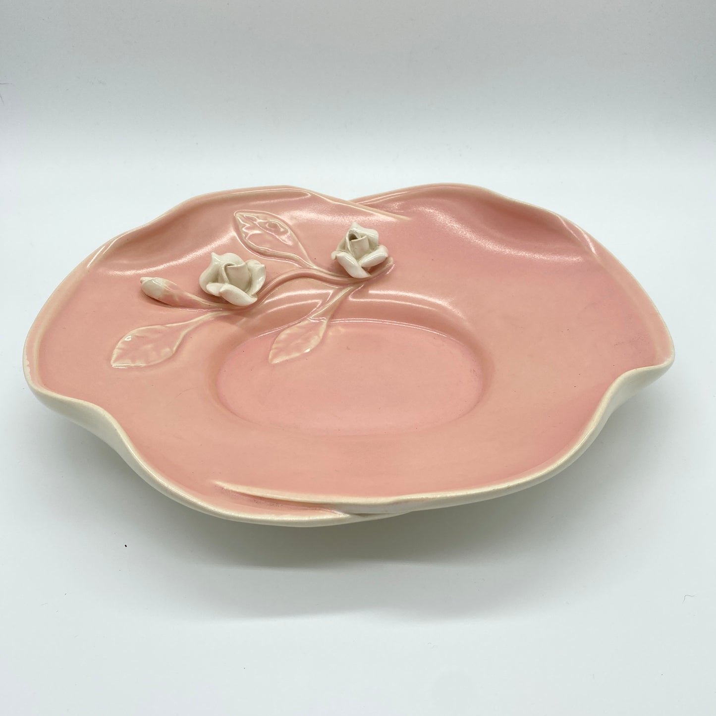 Haldeman California Pottery Console Bowl, Pink and Cream, Roses