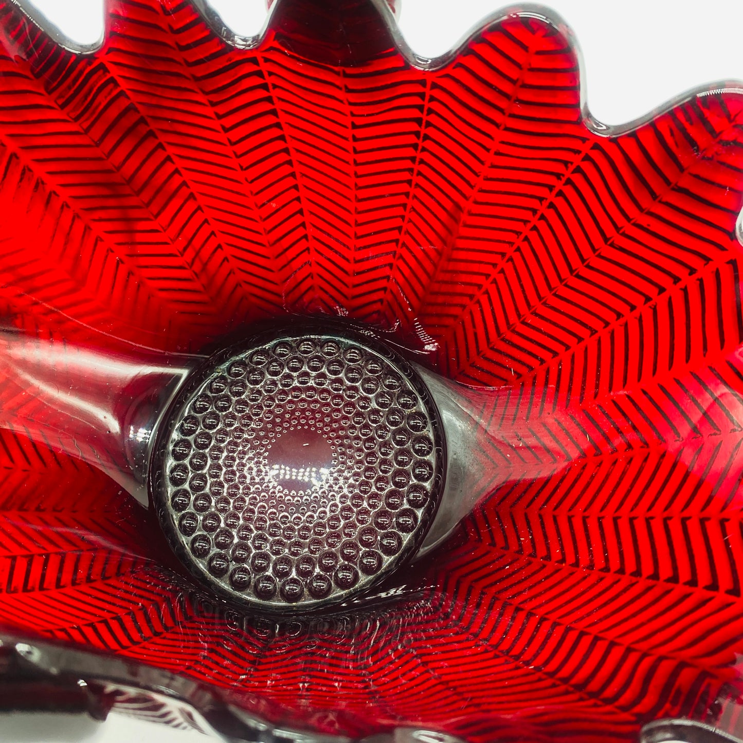 L.E. Smith Ruby Red Feather Glass Basket