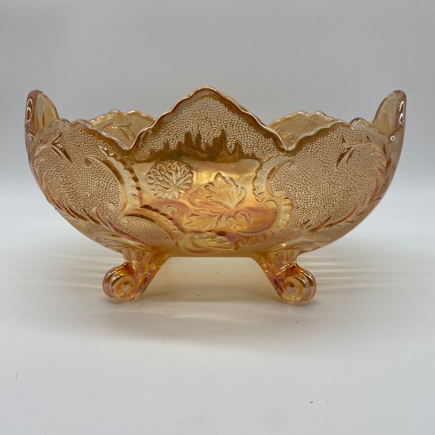 Marigold Carnival Glass Footed Dish