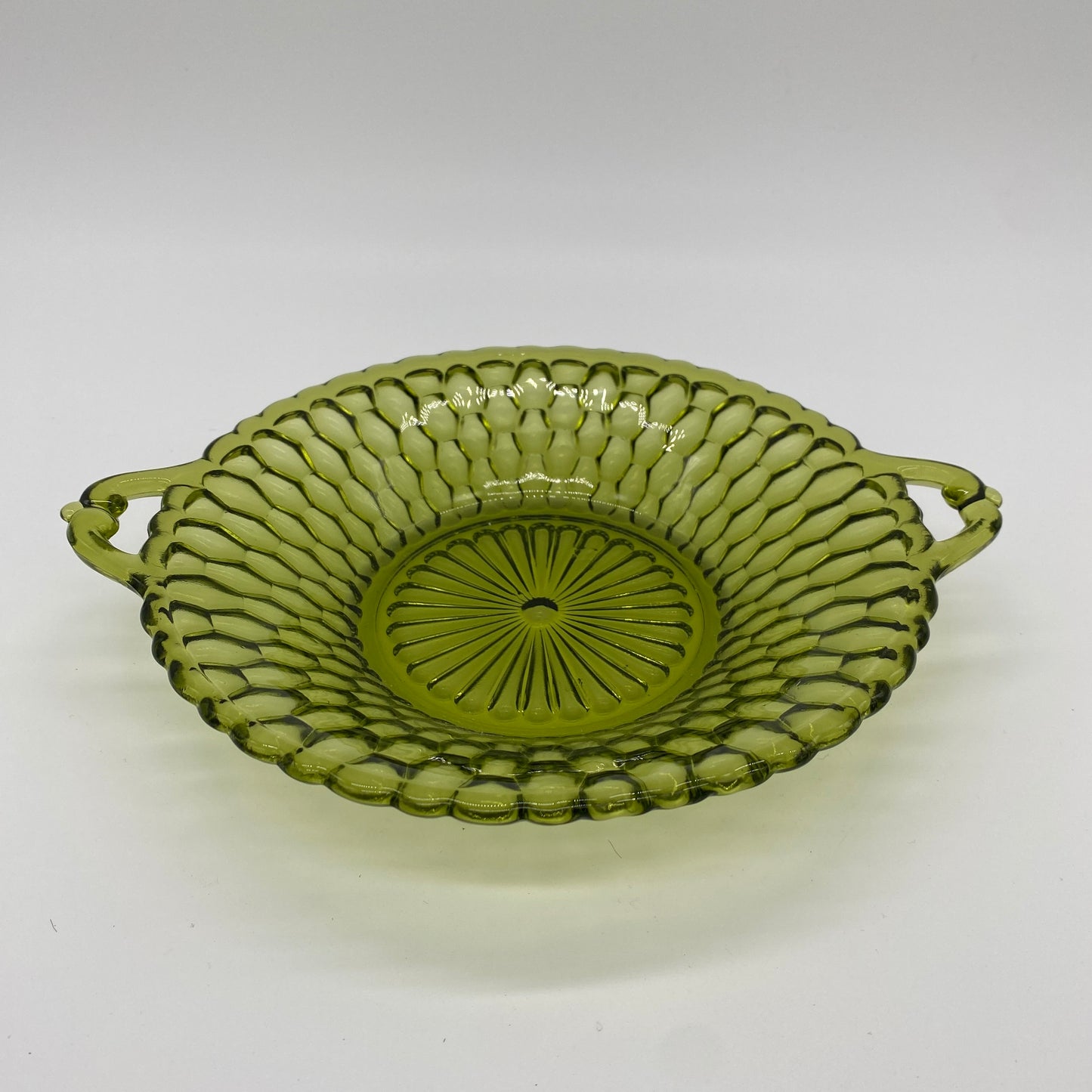 Green Glass Handled Dish