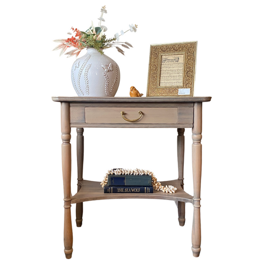 Paint Washed Side Accent Table with One Drawer and Shelf