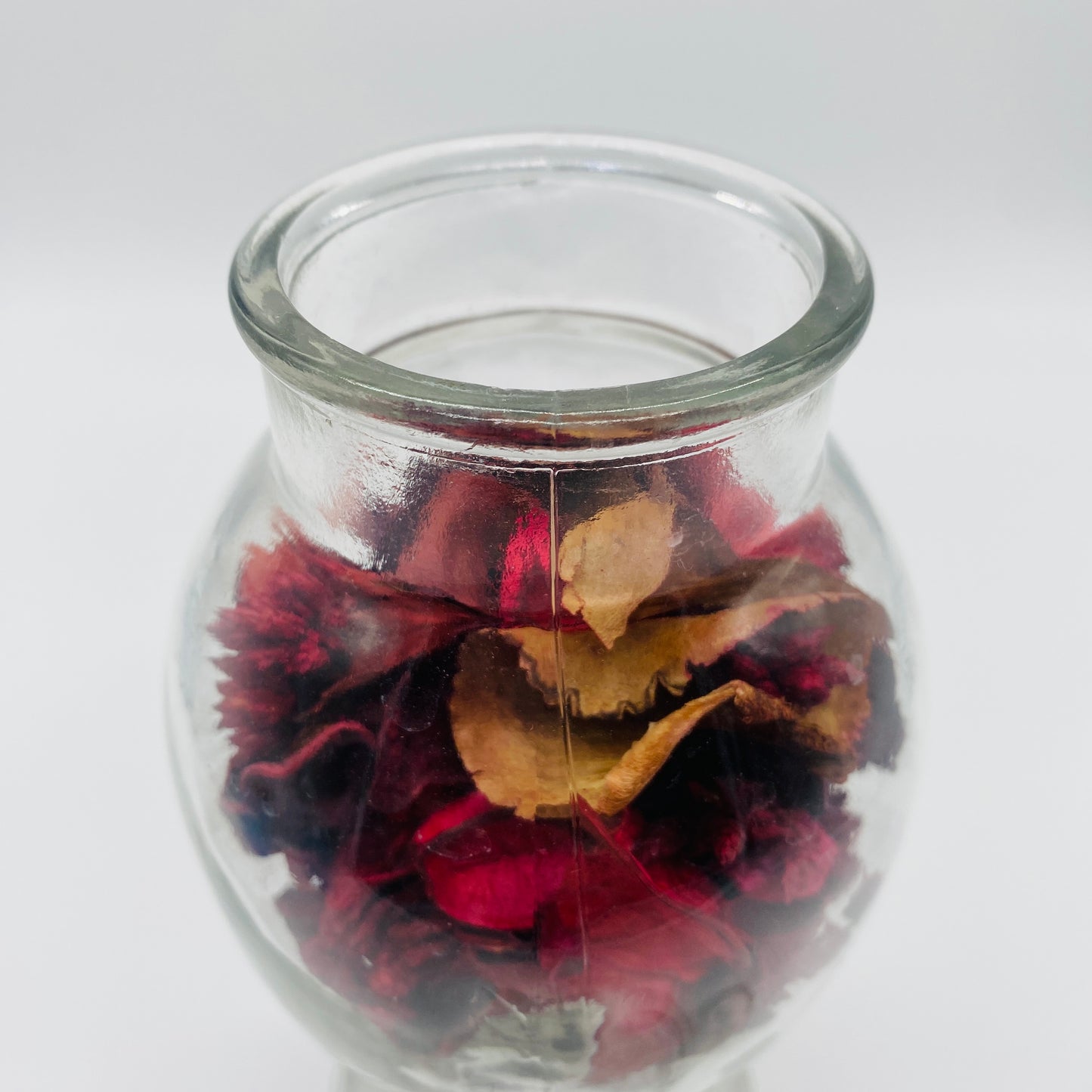 Glass Apothecary Footed Jar with Pink and Red Filler