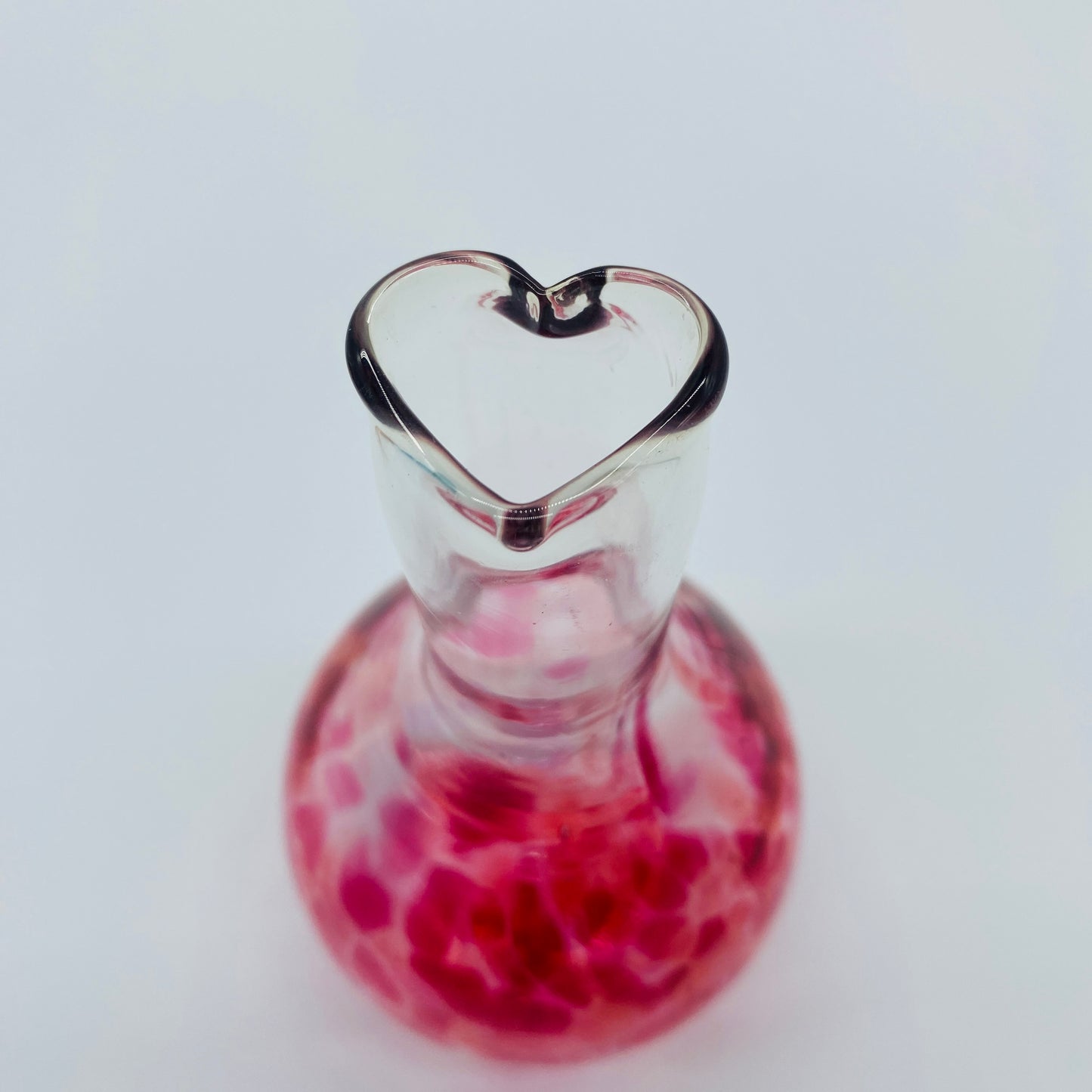 Blown Glass Pink and Clear Heart Mouth Bud Vase, Henrietta Glass