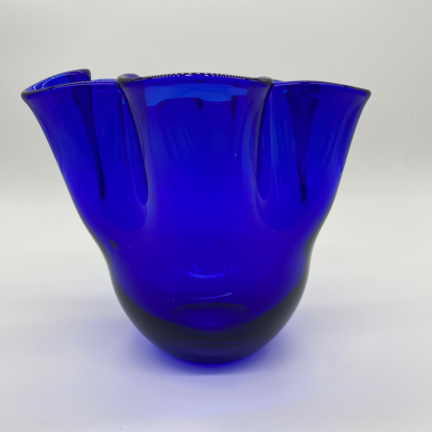 Handkerchief Style Blown Glass Cobalt Vase