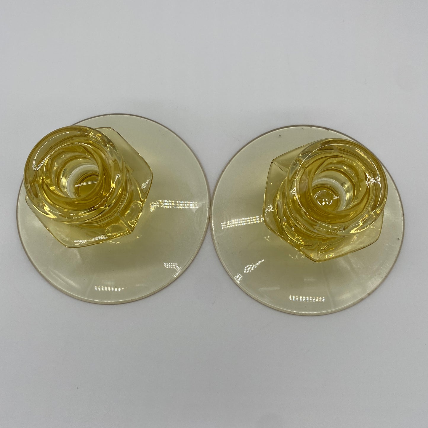 Yellow Glass Candlestick Holders - 2 Pieces