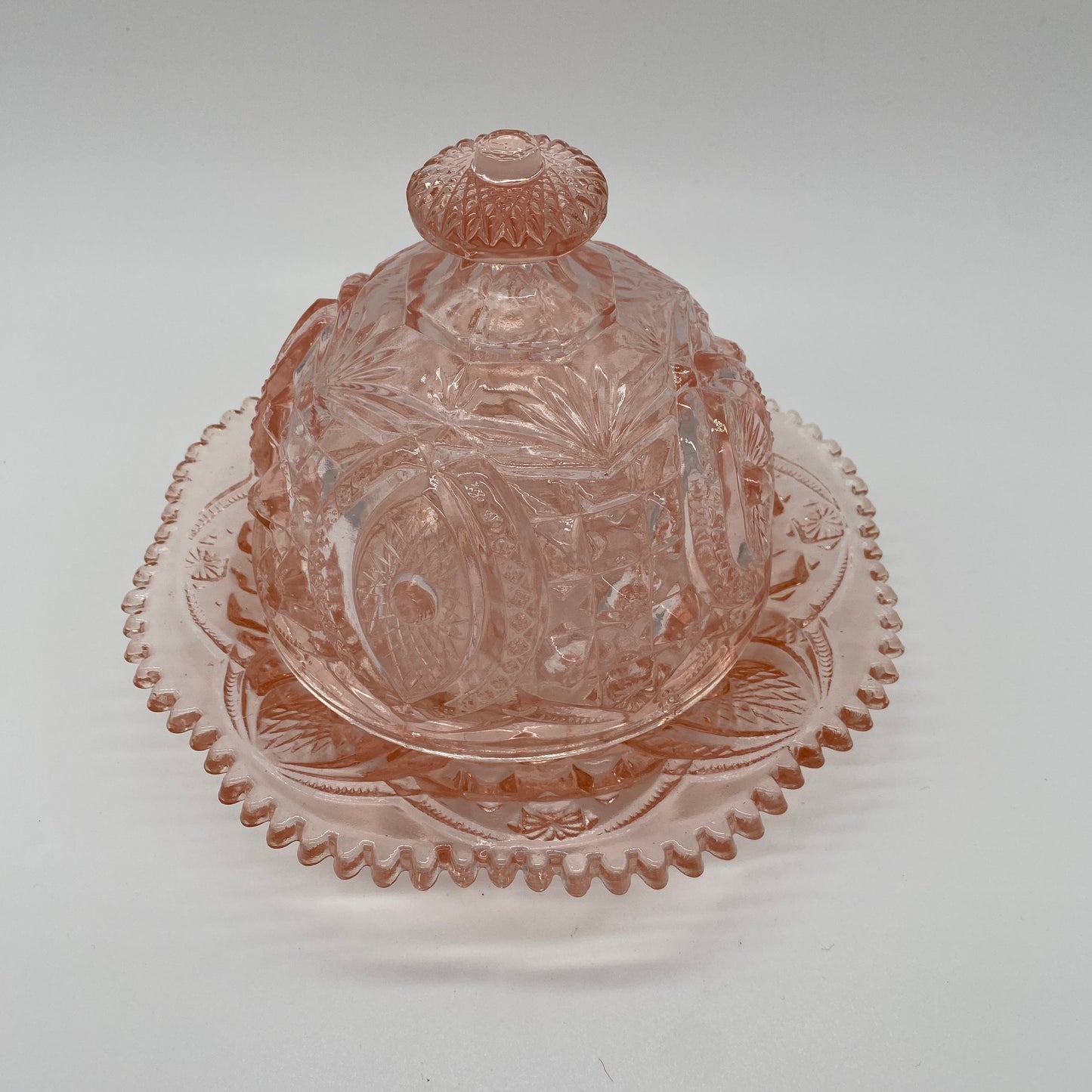 Pink Glass Butter Dish - 2 Pieces