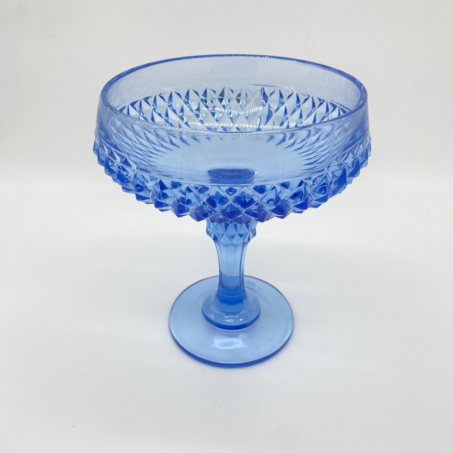 Regal Blue Diamond Glass Pedestal Compote