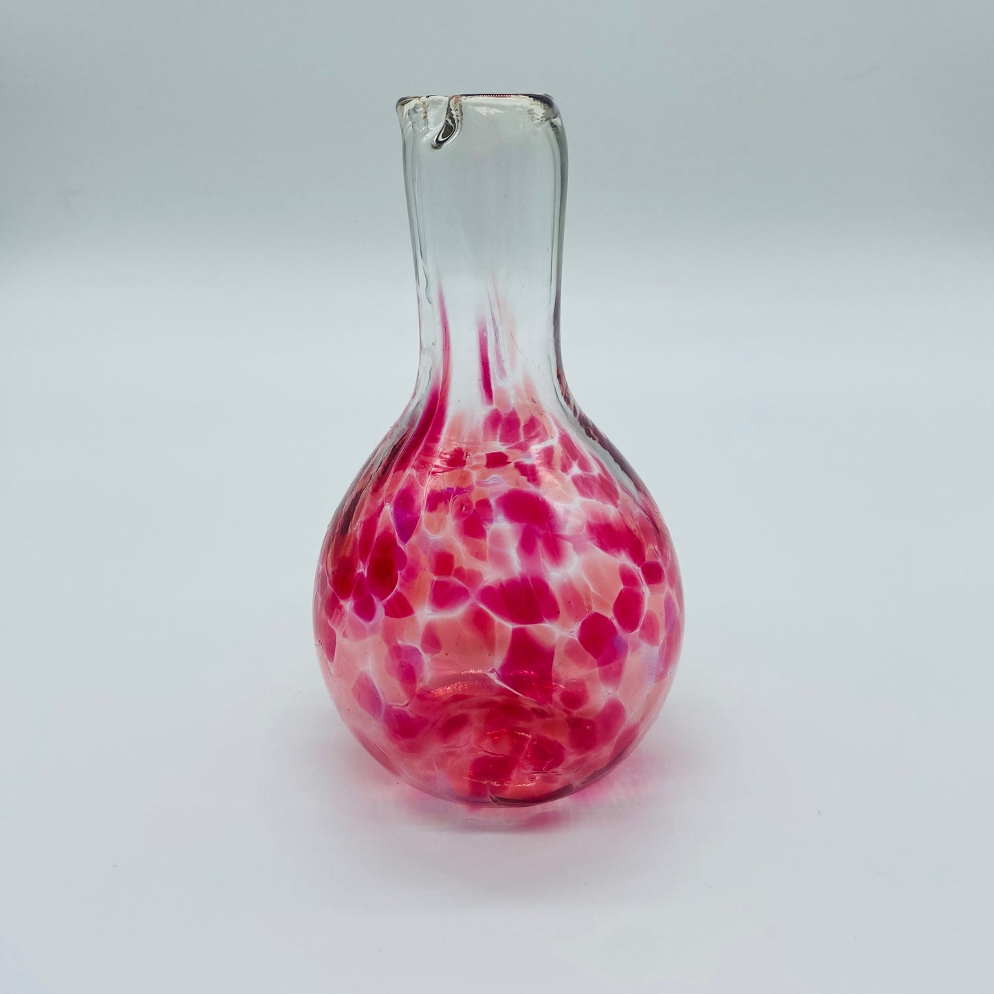 Blown Glass Pink and Clear Heart Mouth Bud Vase, Henrietta Glass