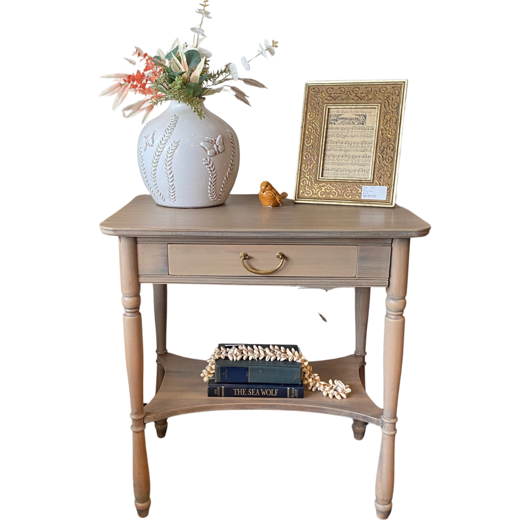 Paint Washed Side Accent Table with One Drawer and Shelf