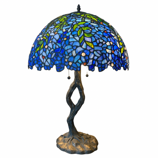 Tiffany Style Wisteria Lamp with Double Trunk Base