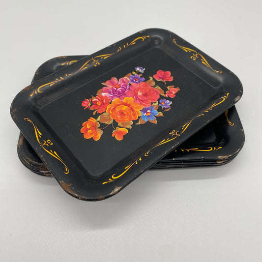 Small Tin Floral Painted Tray - One