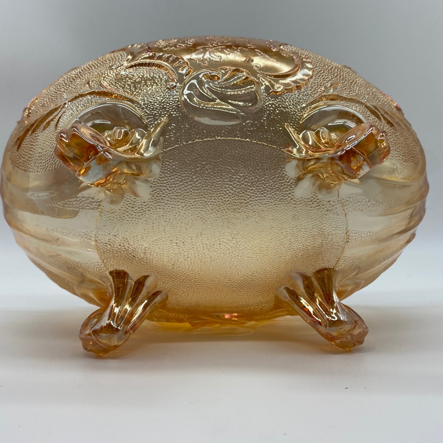 Marigold Carnival Glass Footed Dish