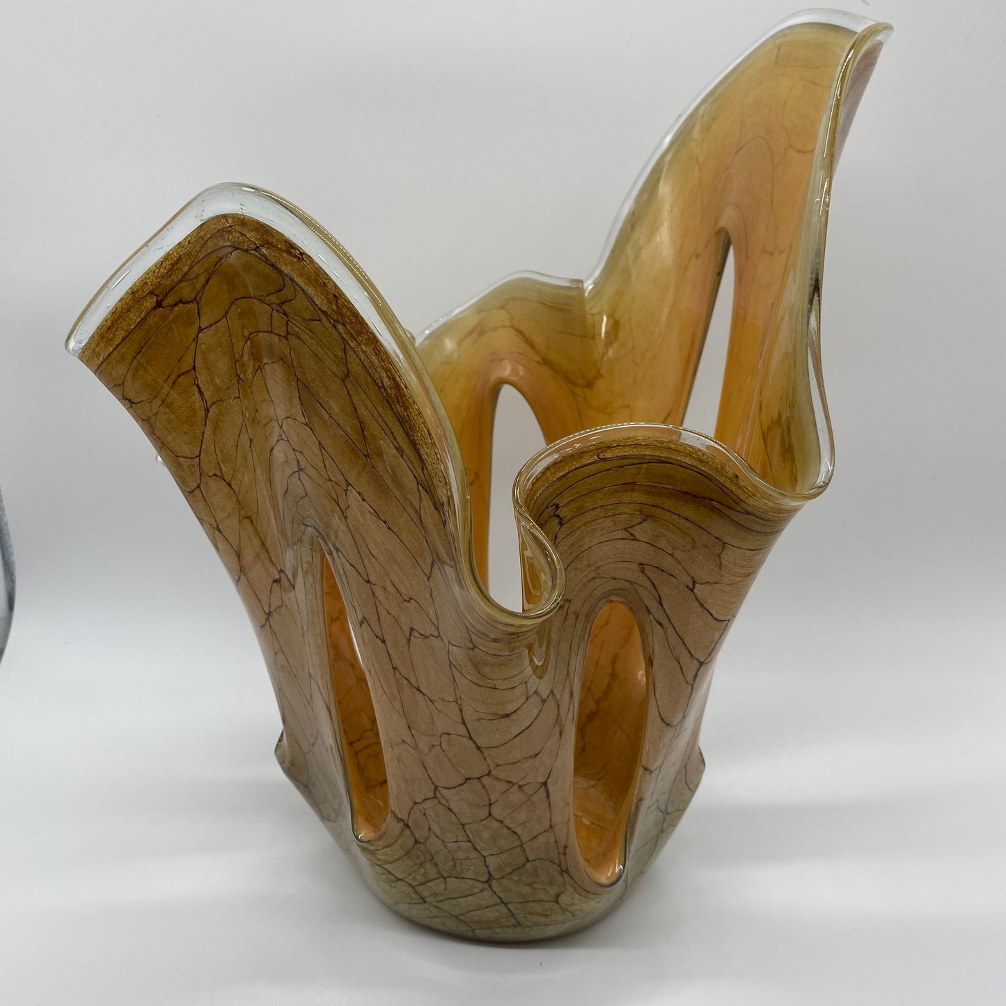 Beige Marbled Art Glass Sculpture