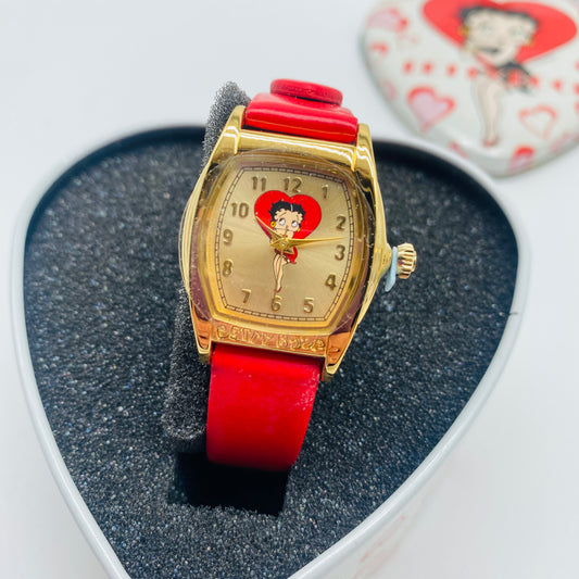 Betty Boop Red Leather Band Watch in Heart Tin