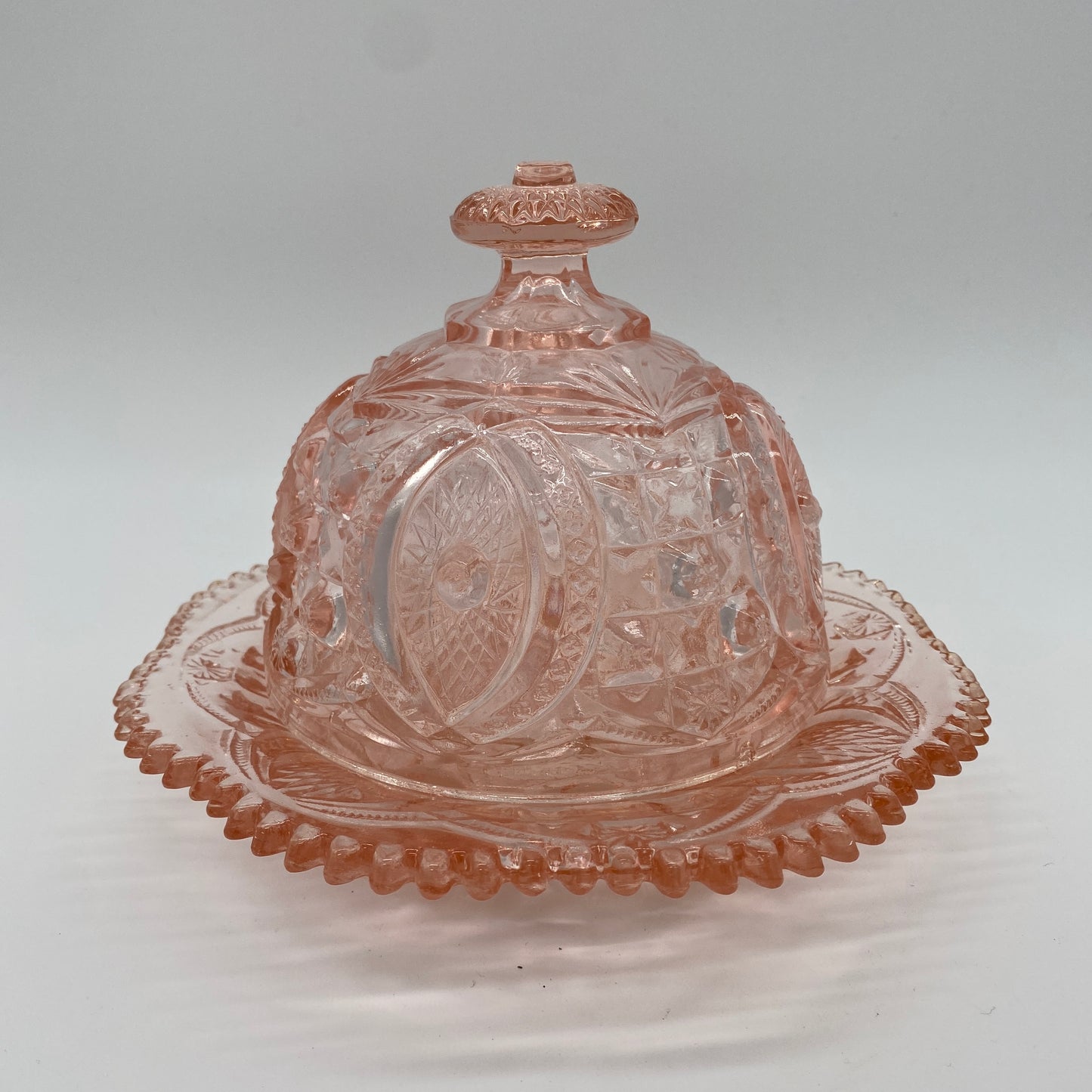 Pink Glass Butter Dish - 2 Pieces