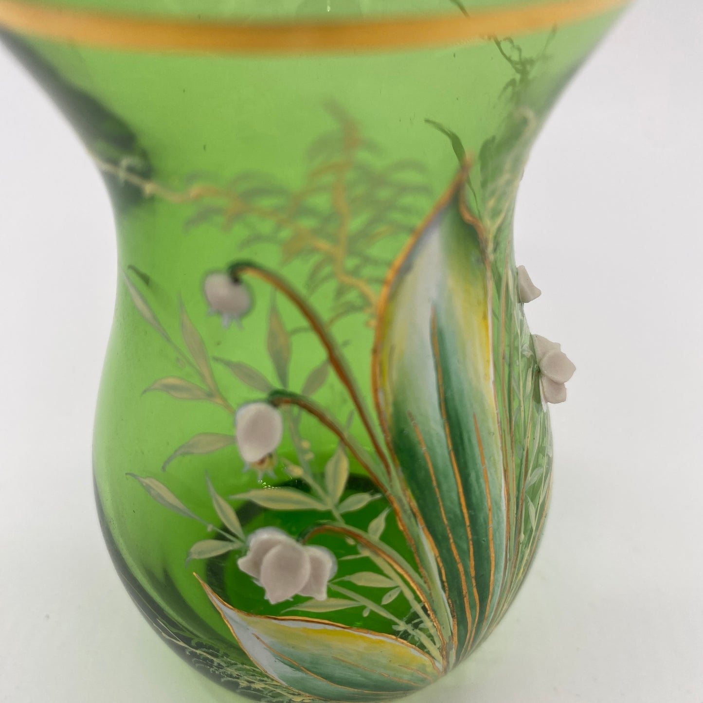 Green and Gilt Hand Painted Enameled Mini Vase