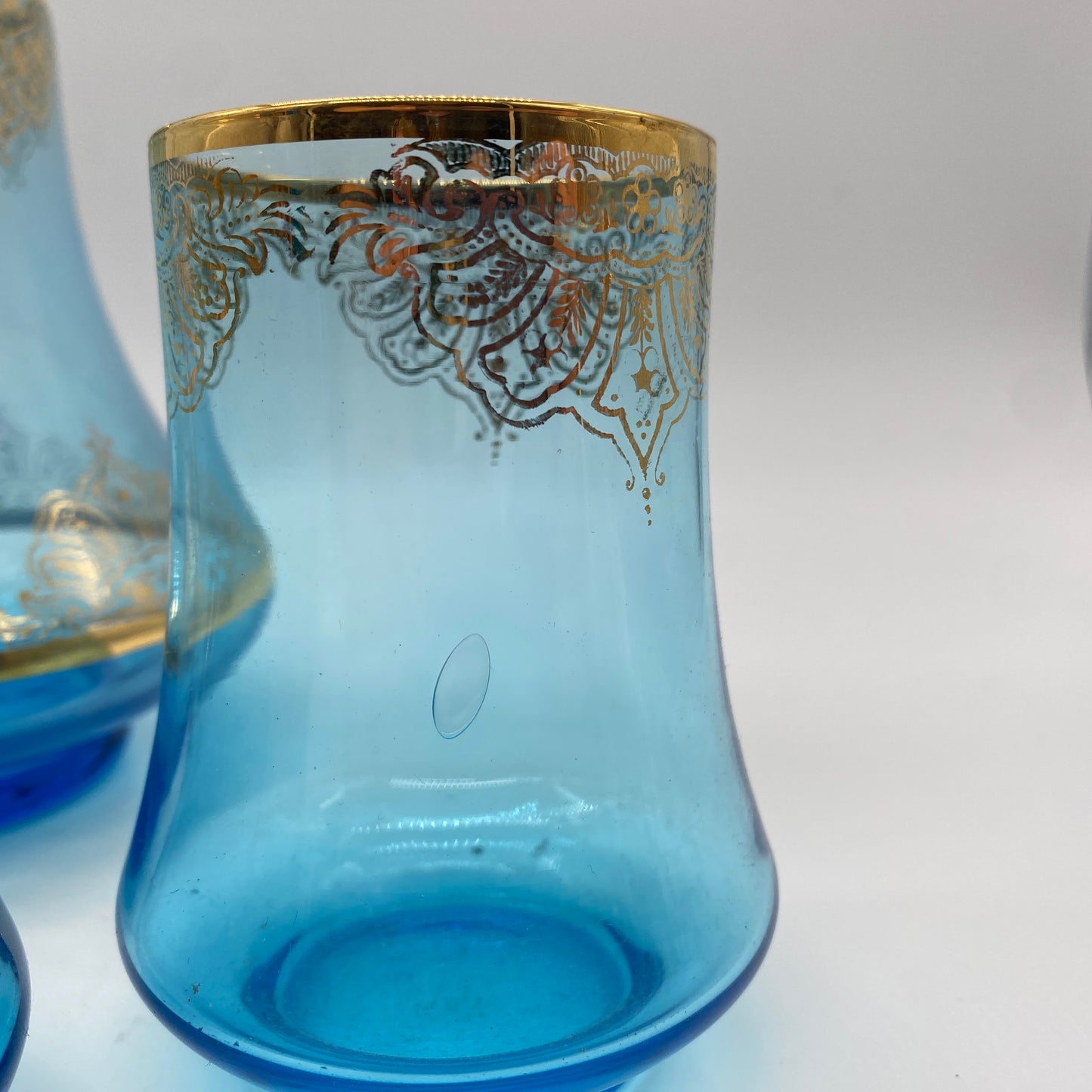 Blue and Gold Decanter Set with 4 Glasses