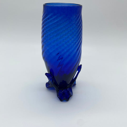 Cobalt Glass Footed Hat Pin Holder